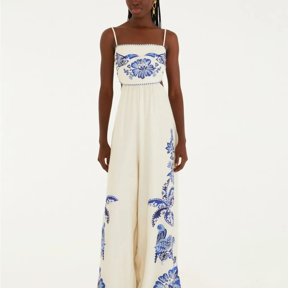 FARM Rio Cream and Blue Floral Jumpsuit - NWT - Size M